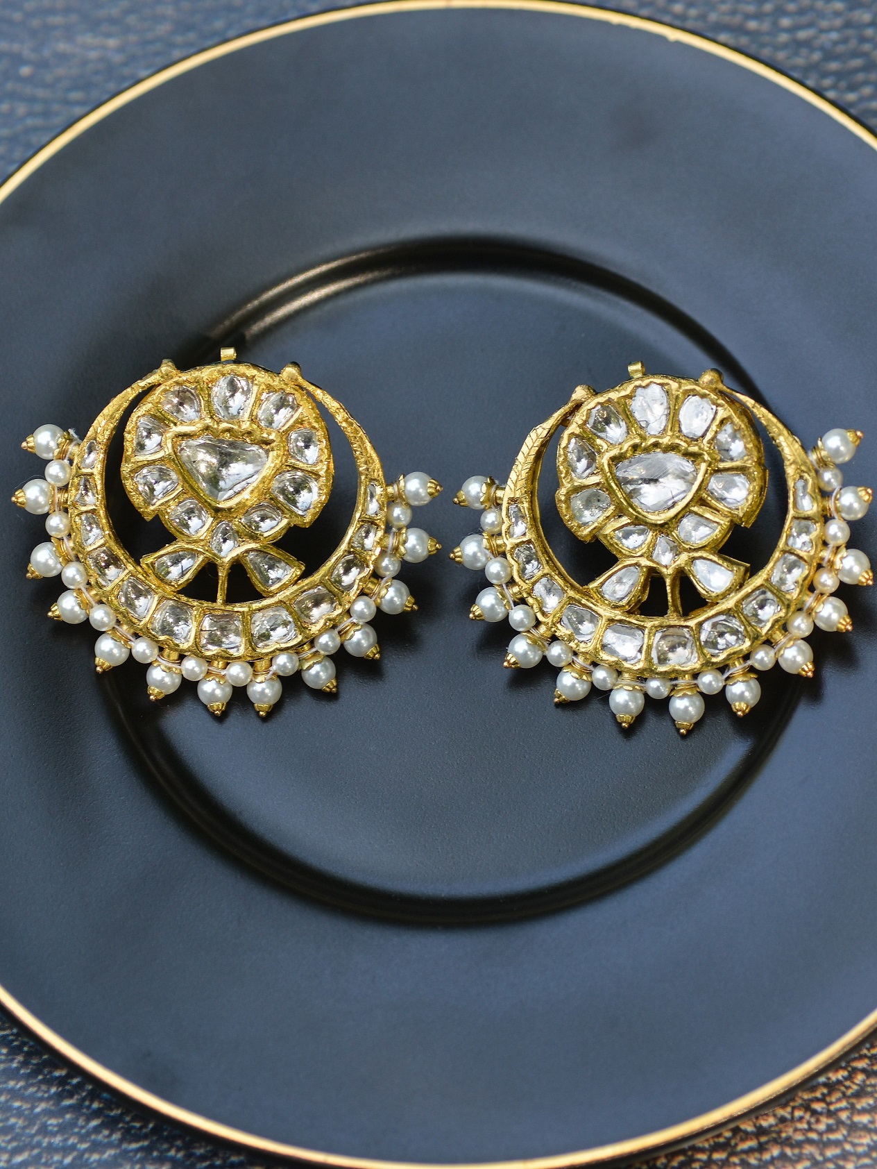 Round Polki & Pearl Earrings